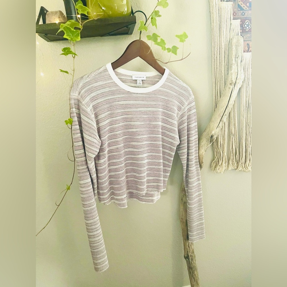 Topshop-Stripped Cropped Long Sleeve Top-Size: Small